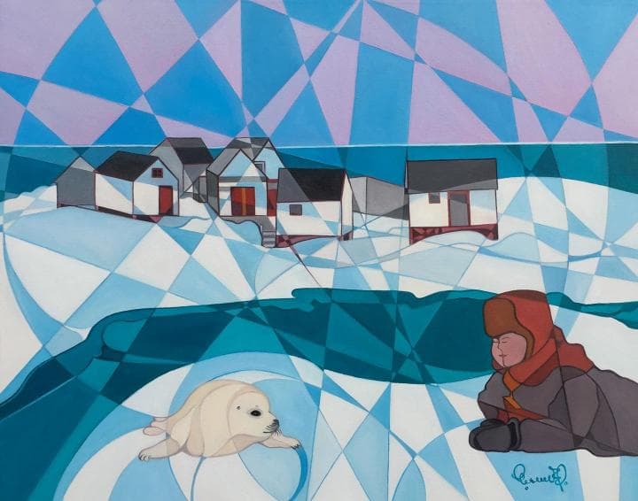 Geometric arctic village painting