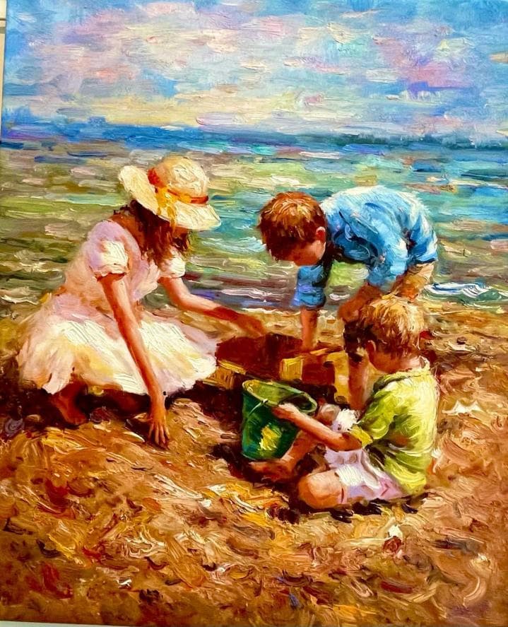 Children playing at the beach painting