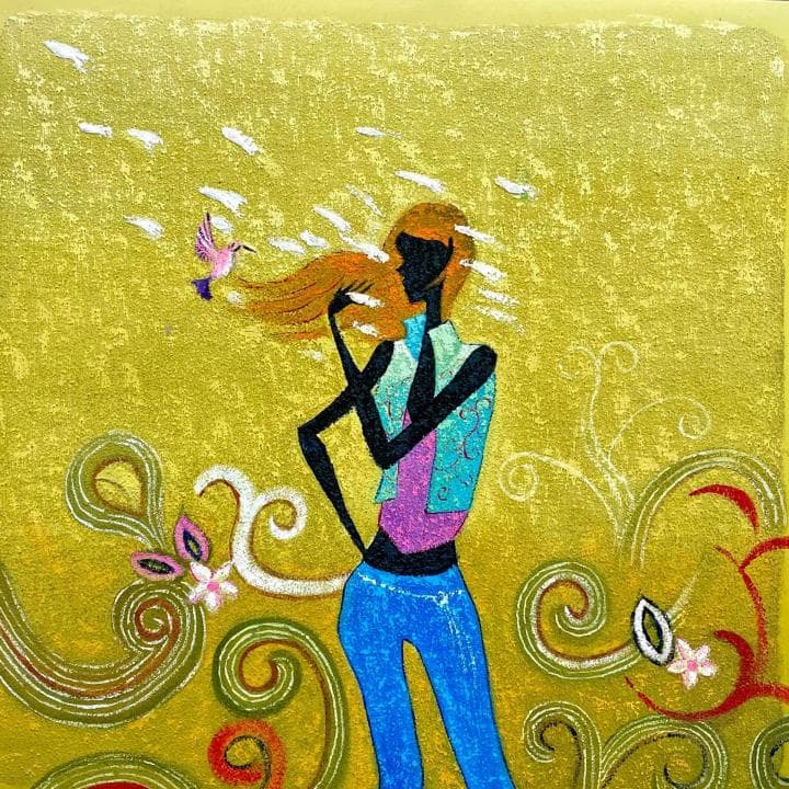 Colourful figure on a gold background